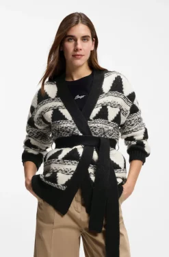 BOSS Orange naisten neuletakki Fregolano Cardigan, valkopohjainen kuosi