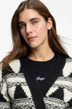 BOSS Orange naisten neuletakki Fregolano Cardigan, valkopohjainen kuosi