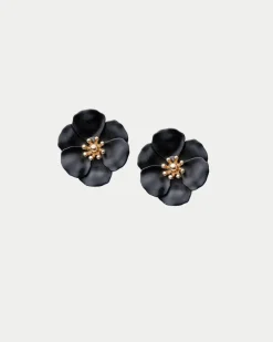 Bow 19 korvakorut Flower Small Earrings, musta