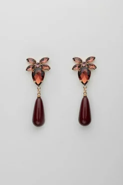 Bow 19 korvakorut STONE DROP EARRINGS, viininpunainen