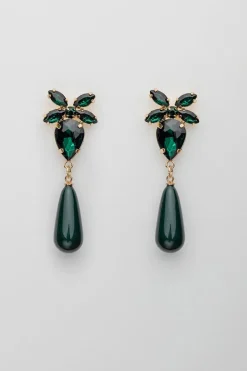Bow 19 korvakorut STONE DROP EARRINGS, tummanvihreä