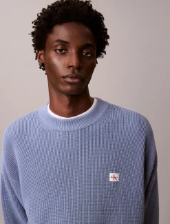 Calvin Klein Jeans miesten neulepusero LS EZ Cotton Waffle Crwnk Swtr 9, sininen