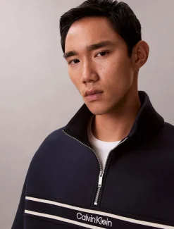 Calvin Klein Jeans miesten collegepaita LS Cotton Spacer Stripe Rib QTR, tummansininen