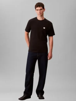 Calvin Klein Jeans miesten t-paita SS Waffle Badge Crewnk Tee, musta