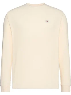 Calvin Klein Jeans miesten pitkähihainen paita LS Waffle Badge Crenwnk Tee, kerma