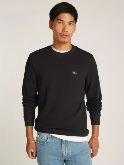 Calvin Klein Jeans Miesten Paita, WOVEN TAP WAFFLE LS TEE Musta