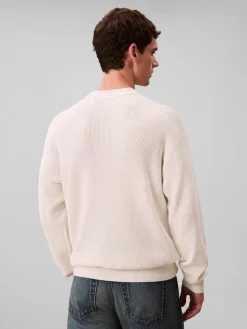 Calvin Klein Jeans miesten neulepusero LS EZ Cotton Waffle Crwnk Swtr 9, luonnonvalkoinen