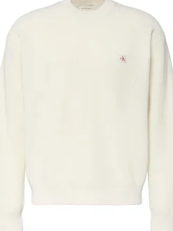 Calvin Klein Jeans miesten neulepusero LS EZ Cotton Waffle Crwnk Swtr 9, luonnonvalkoinen