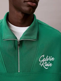 Calvin Klein Jeans miesten collegepaita PREMIUM FLEECE LOGO FUNNEL NECK SWEATER, vihreä