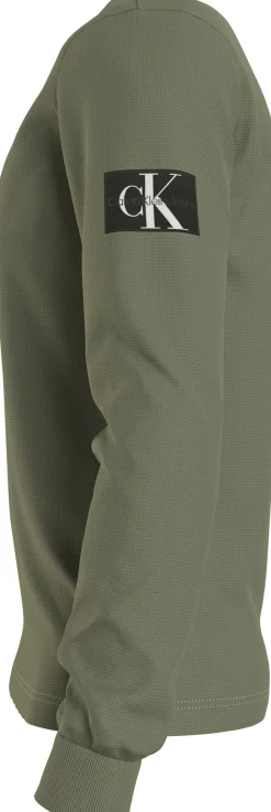Calvin Klein Jeans Miesten Paita, MONOLOGO BADGE WAFFLE LS TEE Armeijanvihreä