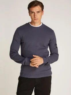 Calvin Klein Jeans Miesten Paita, MONOLOGO BADGE WAFFLE LS TEE Tummansininen