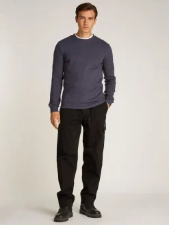 Calvin Klein Jeans Miesten Paita, MONOLOGO BADGE WAFFLE LS TEE Tummansininen