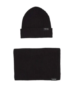 Calvin Klein Jeans Miesten Kaulaliina & Pipo GS CLASSIC COTTON SCARF AND BEANIE, musta