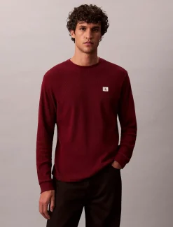 Calvin Klein Jeans miesten paita, LS WAFFLE BADGE CREWNK TEE Viininpunainen