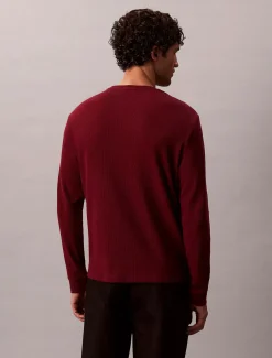 Calvin Klein Jeans miesten paita, LS WAFFLE BADGE CREWNK TEE Viininpunainen