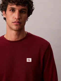 Calvin Klein Jeans miesten paita, LS WAFFLE BADGE CREWNK TEE Viininpunainen