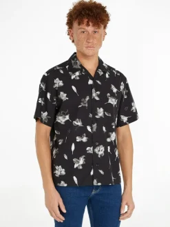 Calvin Klein Jeans Miesten Kauluspaita, AOP SS SHIRT Musta