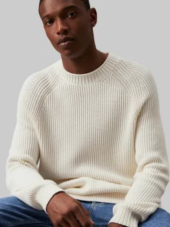 Calvin Klein Jeans Miesten Neulepusero, SOFT UTILITY RAGLAN SWEATER Valkoinen