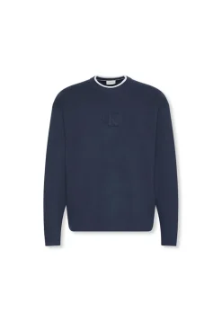 Calvin Klein Jeans miesten neule, LS EMBOSSED LOGO CREWNK SWEATER Sininen