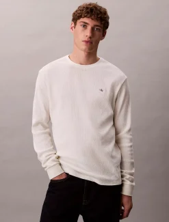 Calvin Klein Jeans miesten college, LS WAFFLE LS TEE Valkoinen