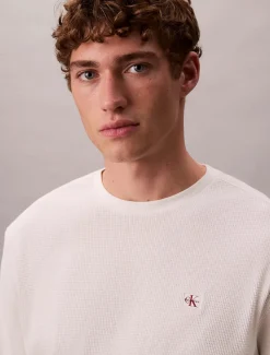 Calvin Klein Jeans miesten college, LS WAFFLE LS TEE Valkoinen