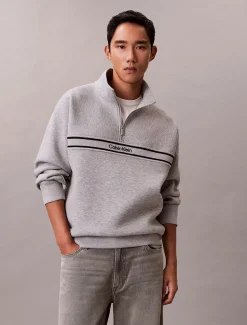 Calvin Klein Jeans miesten collegepaita LS Cotton Spacer Stripe Rib QTR, vaaleanharmaa