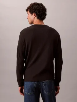 Calvin Klein Jeans miesten college, LS WAFFLE LS TEE Musta