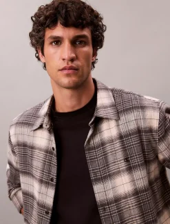 Calvin Klein Jeans miesten kauluspaidat LS BRUSHED PLAID EASY SHIRT, harmaa ruutu