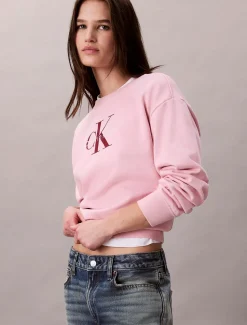 Calvin Klein Jeans naisten collegepusero, LS MONOLOGO FRENCH TERRY SWEATSHIRT Vaaleanpunainen