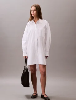 Calvin Klein Jeans naisten paitamekko, COTTON OVERSIZED MINI SHIRTDRESS Valkoinen