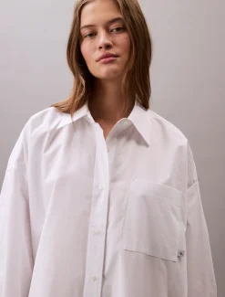 Calvin Klein Jeans naisten paitamekko, COTTON OVERSIZED MINI SHIRTDRESS Valkoinen