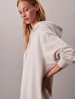 Calvin Klein Jeans naisten collegemekko, LS MONOLOGO PREMIUM TERRY HOODIE Luonnonvalkoinen