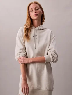 Calvin Klein Jeans naisten collegemekko, LS MONOLOGO PREMIUM TERRY HOODIE Luonnonvalkoinen