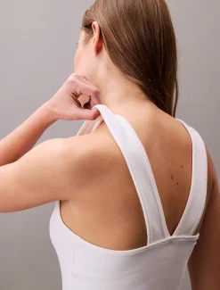 Calvin Klein Jeans naisten tank top, SL COTTON RIB SOLID TANK Valkoinen