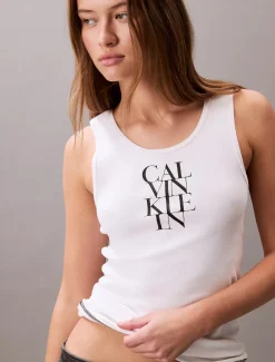 Calvin Klein Jeans naisten tank top, SL COTTON RIB SOLID TANK Valkoinen