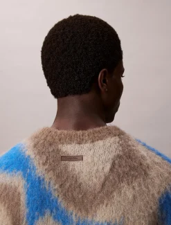 Calvin Klein Menswear miesten neulepusero LS PATTERN BRUSHED ALPACA CREWNE, monivärinen kuosi