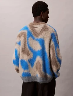 Calvin Klein Menswear miesten neulepusero LS PATTERN BRUSHED ALPACA CREWNE, monivärinen kuosi