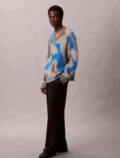 Calvin Klein Menswear miesten neulepusero LS PATTERN BRUSHED ALPACA CREWNE, monivärinen kuosi