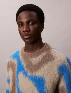 Calvin Klein Menswear miesten neulepusero LS PATTERN BRUSHED ALPACA CREWNE, monivärinen kuosi