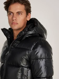 Calvin Klein Menswear Miesten Takki, HOODED QUILT PUFFER MW GLOSS Musta