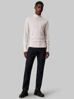 Calvin Klein Menswear Miesten Neulepusero, MERINO RWS MOCK NECK SWEATE Luonnonvalkoinen