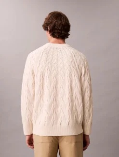 Calvin Klein Menswear miesten neulepaita LS LAMBSWOOL BLENDCABLE CREWNK, luonnonvalkoinen