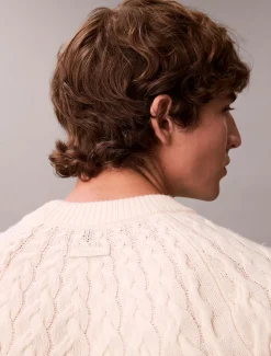 Calvin Klein Menswear miesten neulepaita LS LAMBSWOOL BLENDCABLE CREWNK, luonnonvalkoinen