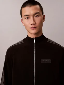 Calvin Klein miesten neuletakki LS Tech Knit Track Jacket FZ SWT, musta
