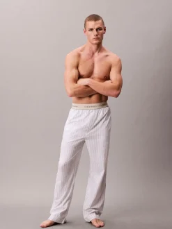 Calvin Klein Miesten Pyjamahousut, Sleep Pant Cotton Poplin Raidallinen Valkoinen