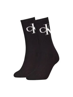 Calvin Klein Naisten Sukat, CKJ WOMEN MONOGRAM SOCK 2PK Musta