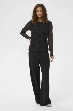 Culture Mascha Mesh O-Neck Blouse, musta