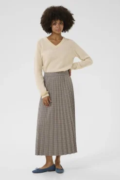 Culture naisten hame, CUCHECKA LONG SKIRT Brown Check