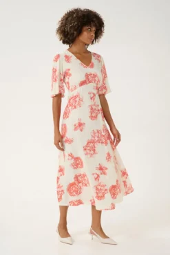Culture naisten mekko, CUALEXA LONG DRESS White/Redflower
