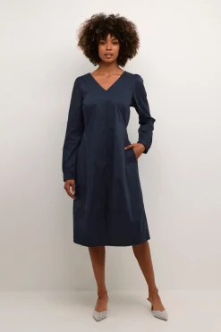 Culture Naisten Mekko, CUANTOINETT V-NECK DRESS Blue Iris